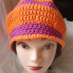 ORANGE, PURPLE AND FUCHSIA STRIPED COTTON HAT
